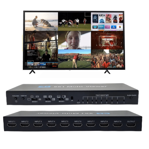 Multivisor 9 Entradas 4K HDMI 9 x 1 Conmutador Soporta Extractor de Audio y Rotación 8 Modos