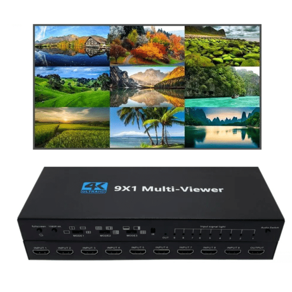 Multivisor 9 Entradas 4K HDMI 9 x 1 Conmutador Soporta Extractor de Audio y Rotación 8 Modos