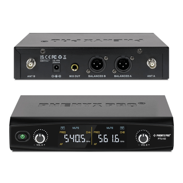 Sistema de Micrófono Inalámbrico Dual con Salto de Frecuencia UHF PHENYX PRO PTU-52-2H