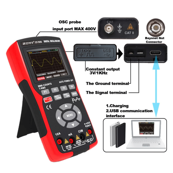 Multimetro con Osciloscopio Doble Canal ZT-702S Multifunción Generador de Señal