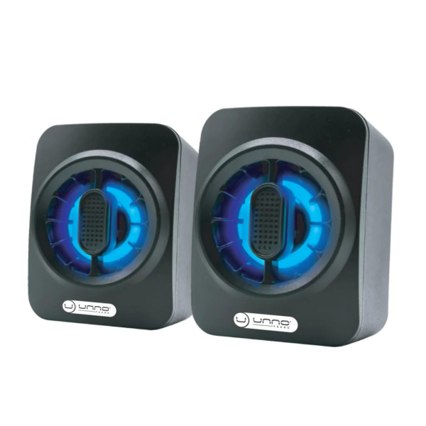 Parlantes Para Computadora Altavoz Full Sonido Stereo 3.5mm UNNO 6W 2.0 NEGRO LED