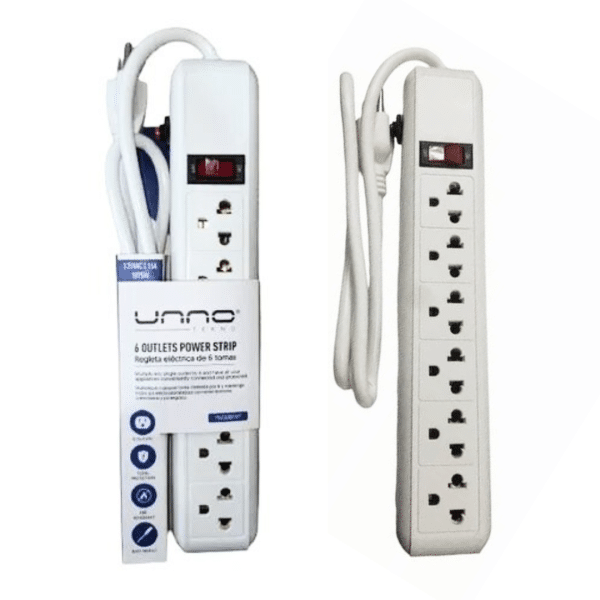 Supresor de Picos Unno Regleta Electrica Protector Voltaje Corta Pico 6 Tomas 1875W