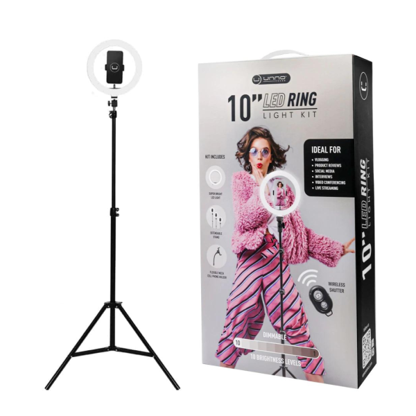 Kit Aro De Luz + Tripode + Soporte Unno Ph1802bk Led De 10 Pulgadas