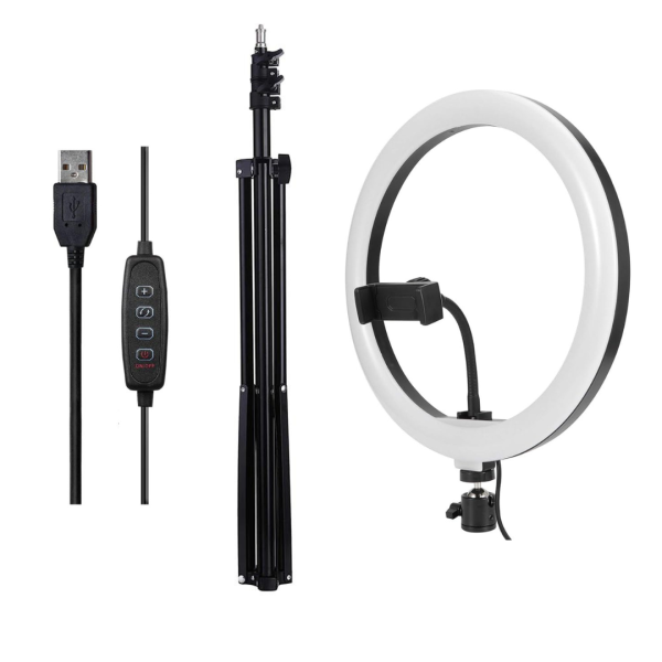 Kit Aro De Luz + Tripode + Soporte Unno Ph1802bk Led De 10 Pulgadas
