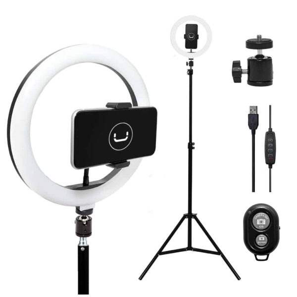 Kit Aro De Luz + Tripode + Soporte Unno Ph1802bk Led De 10 Pulgadas