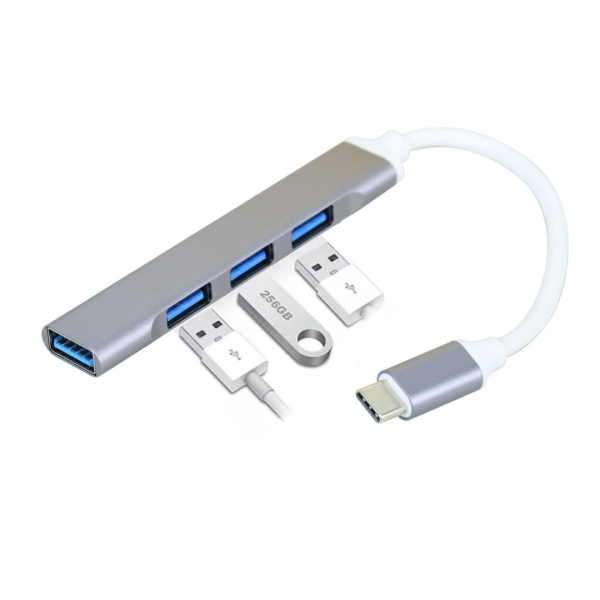 Hub Adaptador Concentrador de Datos Portátil Tipo C USB 4 Puertos USB 3.0 Aluminio