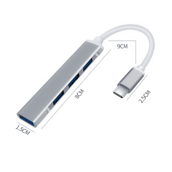 Hub Adaptador Concentrador de Datos Portátil Tipo C USB 4 Puertos USB 3.0 Aluminio