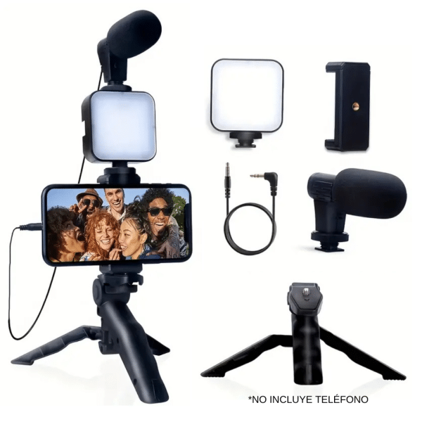 Estabilizador Selfie con Led Micrófono Trípode y Control Creación de Contenido Tiktok Instragram Youtube