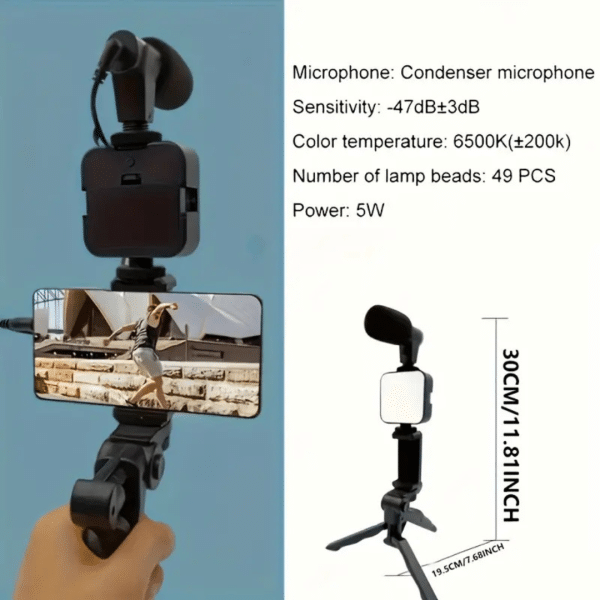 Estabilizador Selfie con Led Micrófono Trípode y Control Creación de Contenido Tiktok Instragram Youtube