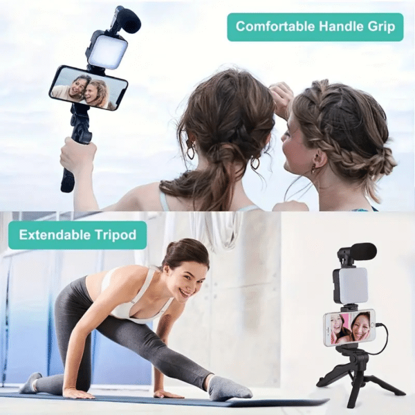 Estabilizador Selfie con Led Micrófono Trípode y Control Creación de Contenido Tiktok Instragram Youtube