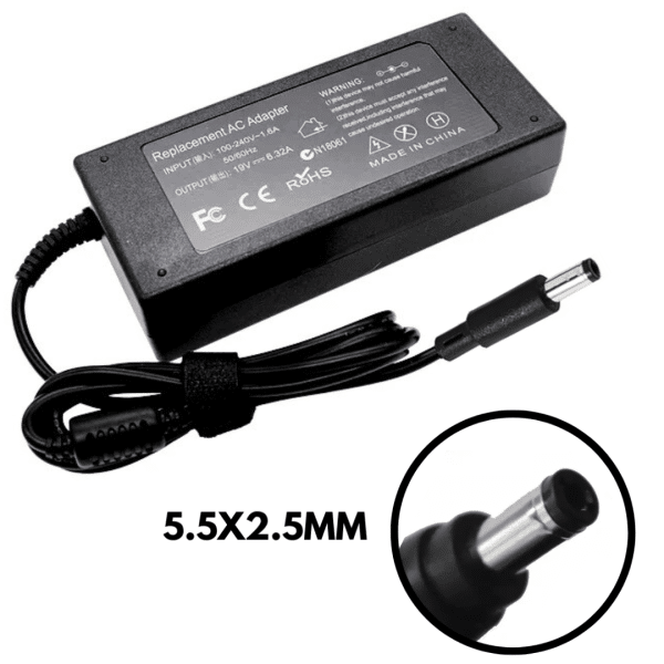 Cargador Adaptador Toshiba 19v 6.32a 120W 5.5x2.5mm Plug Negro PA5083U-1ACA
