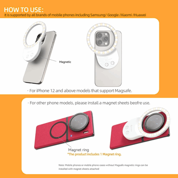 Luz recargable selfie clip de luz para celular con imán brillo ajustable maquillaje TikTok transmisión