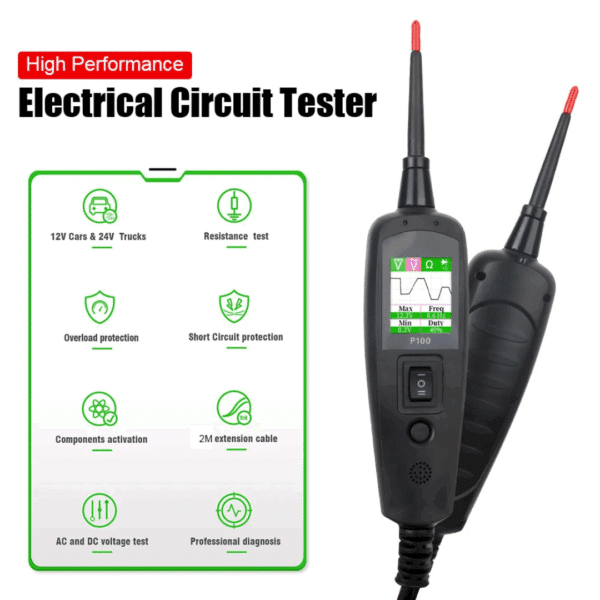 Probador circuito de prueba resistente a voltaje batería de encendido escáner herramientas de diagnóstico auto P100 24V 12V sonda pluma