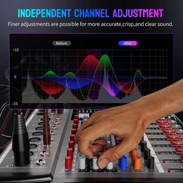 Consola Mezclador de Audio Profesional DJ Bluetooth 8 canales DSP 16 efectos XLR micrófono / línea AUX efectos