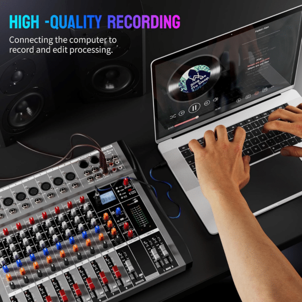 Consola Mezclador de Audio Profesional DJ Bluetooth 8 canales DSP 16 efectos XLR micrófono / línea AUX efectos
