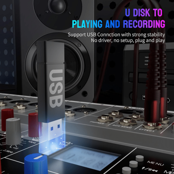Consola Mezclador de Audio Profesional DJ Bluetooth 8 canales DSP 16 efectos XLR micrófono / línea AUX efectos