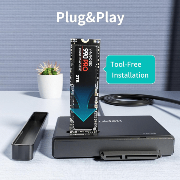 Lector Disco Duro M.2 y SATA Carcasa SSD Externa M2 PCIe NVMe Compatible con Cualquier Tamaño (M y M+B) y SATA de 2,5" 3,5" USB Tipo C 10 Gbps