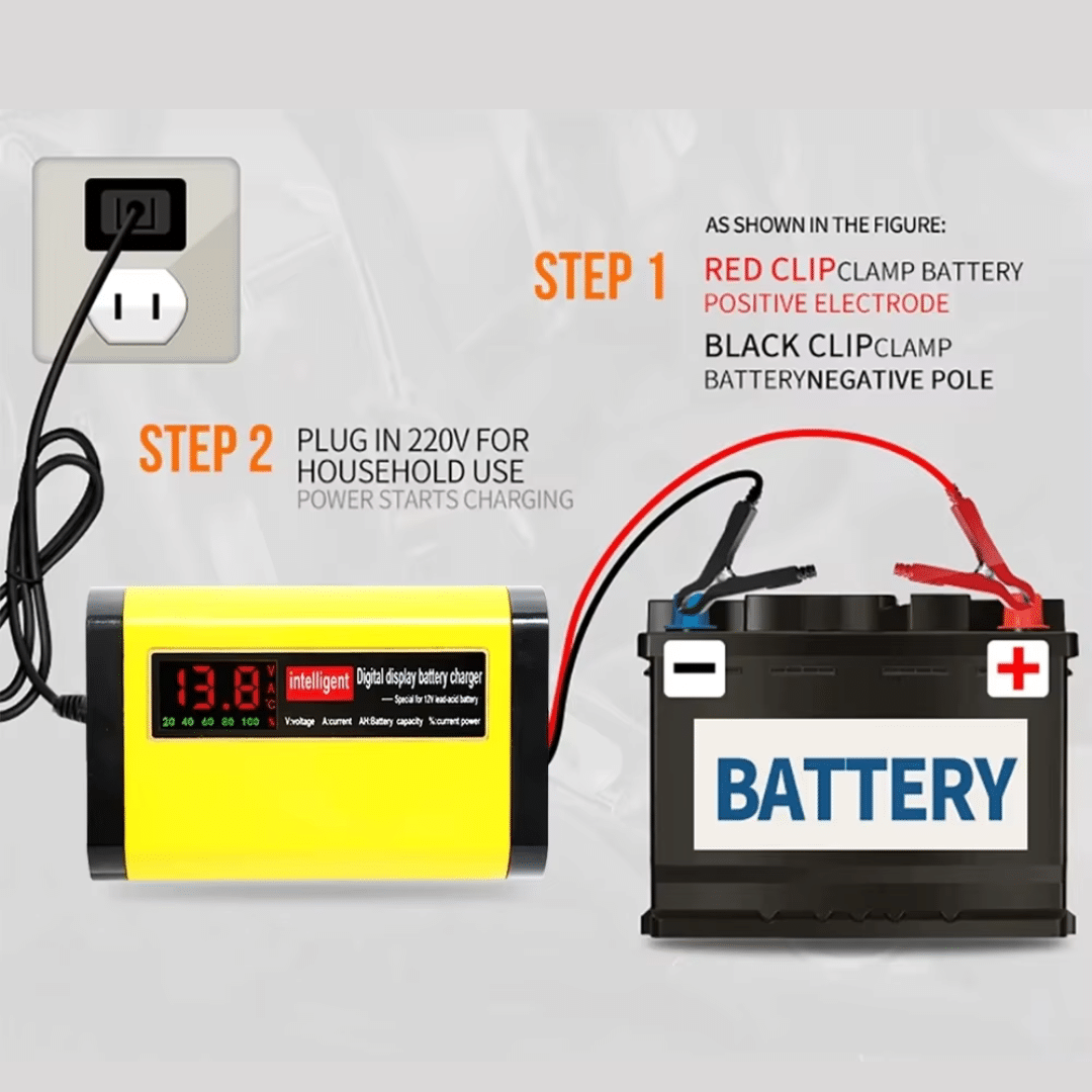 Cargador de Batería Auto 12V 2A Pantalla LED 220V 110V Inteligente Motocicleta 20AH
