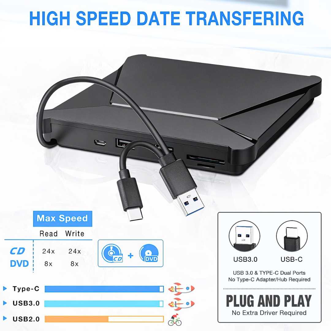 Dvd Writer Cd Quemador Externo Usb 3.0 C Macbook Laptop PC Lector Memoria
