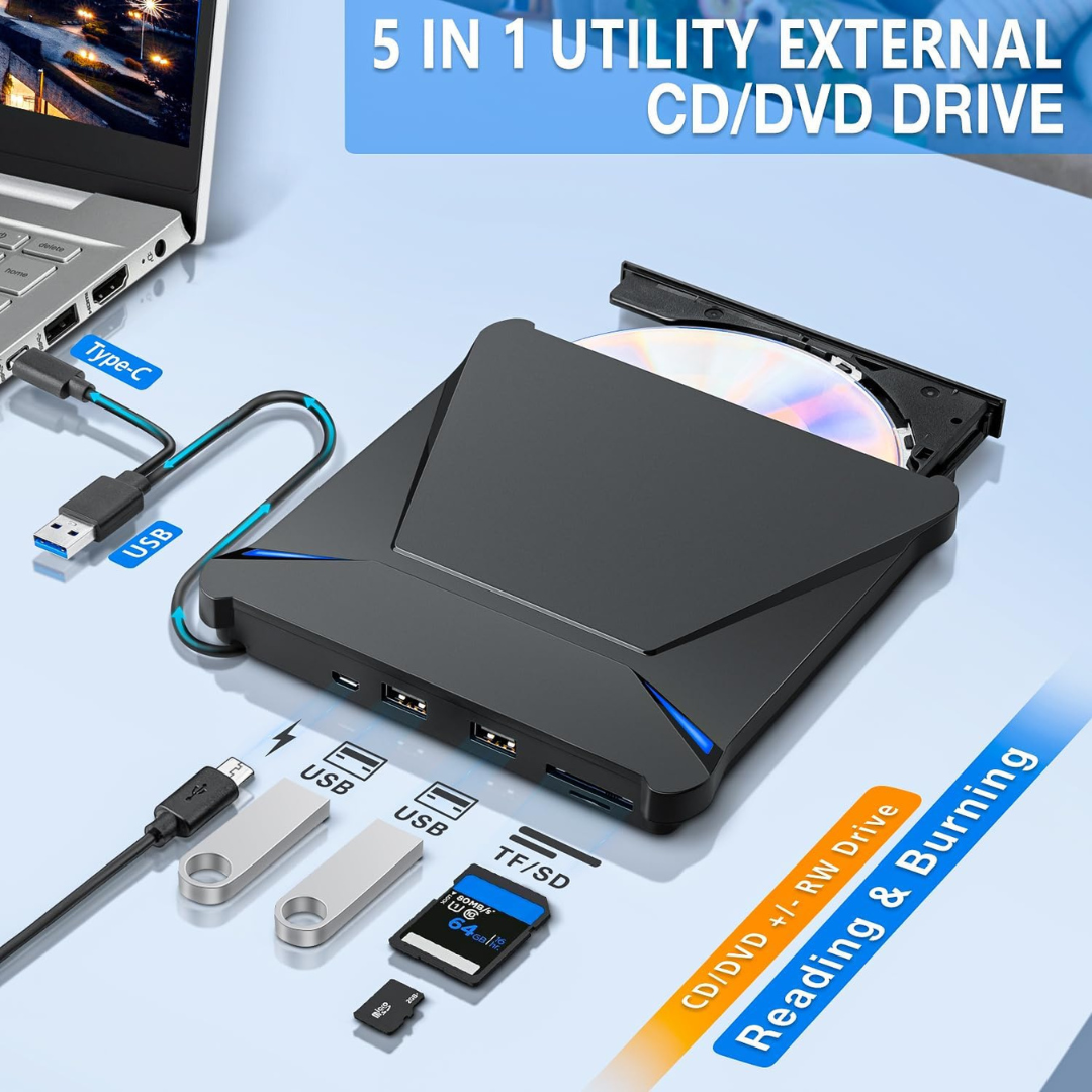 Dvd Writer Cd Quemador Externo Usb 3.0 C Macbook Laptop PC Lector Memoria