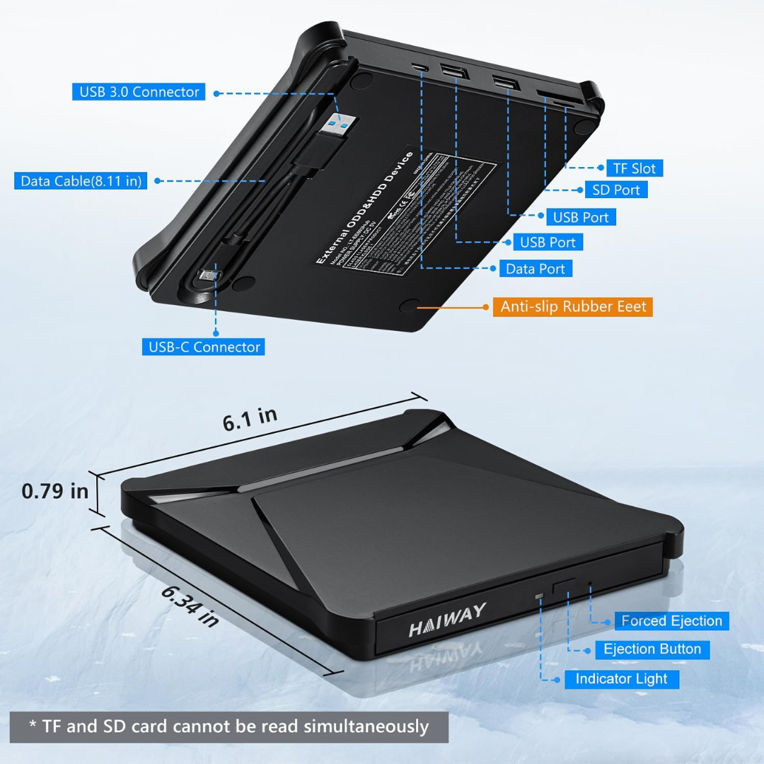 Dvd Writer Cd Quemador Externo Usb 3.0 C Macbook Laptop PC Lector Memoria