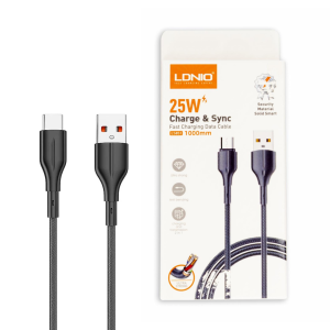 Cable de Carga y Datos LDNIO LS851 1 Metro 25W USB-A a USB-C Color Negro Tipo Cordon