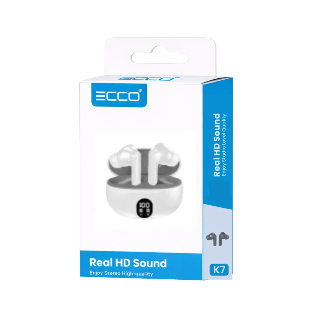 Airpods ECCO K7 Auriculares Inalámbricos con Bluetooth Pantalla Digital LED + Caja de Carga + Cable USB C