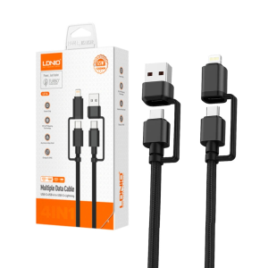 Cable de Carga y Datos 4 en 1 LDNIO LC16 1.20 Metros 65W USB-C + USB-A + USB-C + Lightning Color Negro Tipo Cordon
