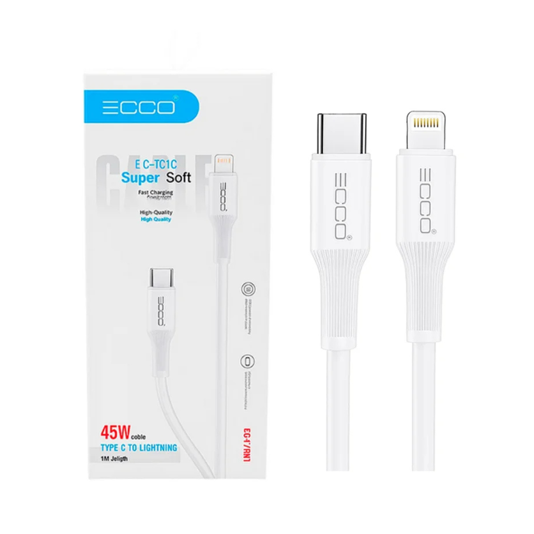 Cable de Carga y Datos ECCO EC-10CI 1 Metro 45W USB-C a Lightning PVC
