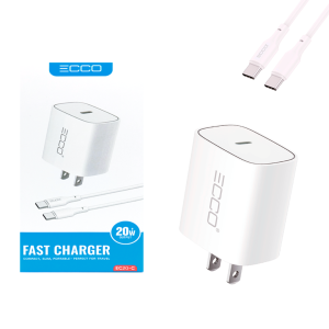 Cargador ECCO EC20-C Carga Rápida 20W 1 Puerto USB-C + Cable USB-C a USB-C 1 Metro