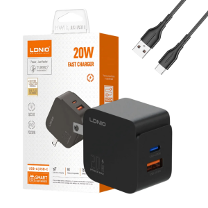 Cargador LDNIO Q1 Carga Rápida 20W 2 Puertos USB-A y USB-C + Cable USB-A a USB-C 1 Metro