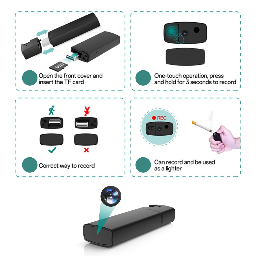 Encendedor Eléctrico Portátil Mini Camara Espia no Necesita WiFi Batería Recargable