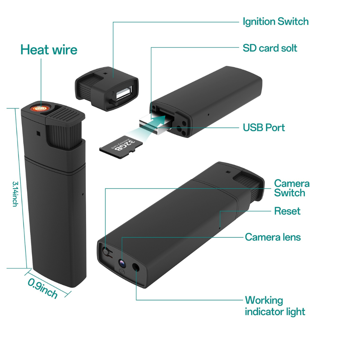 Encendedor Eléctrico Portátil Mini Camara Espia no Necesita WiFi Batería Recargable