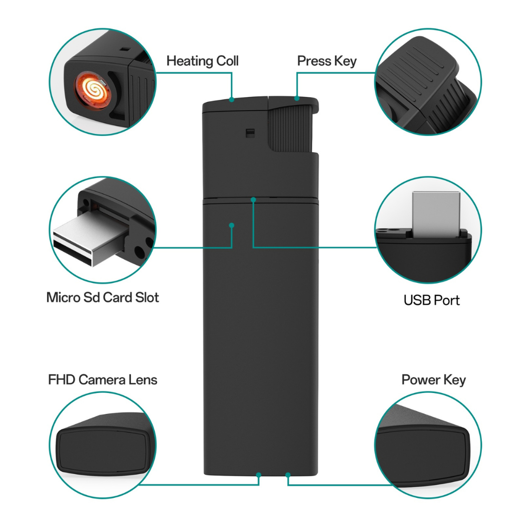 Encendedor Eléctrico Portátil Mini Camara Espia no Necesita WiFi Batería Recargable