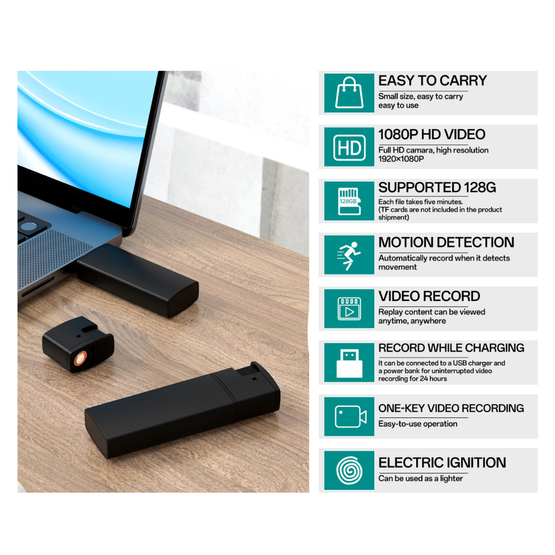 Encendedor Eléctrico Portátil Mini Camara Espia no Necesita WiFi Batería Recargable